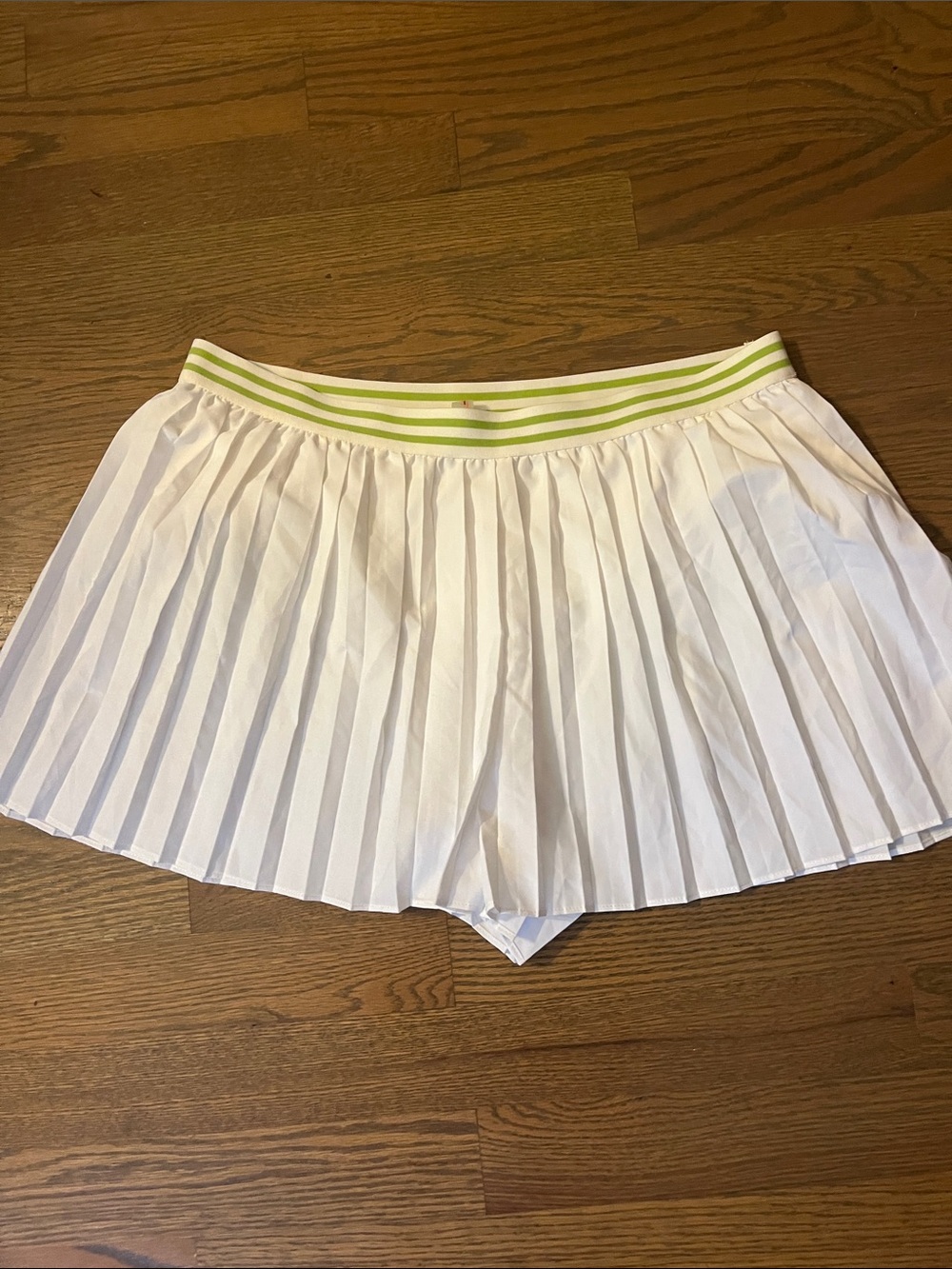 Free people White Pleated Skort with Lime-Striped Elastic Waistband